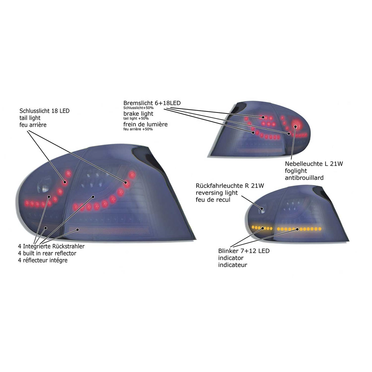 JOM LED Rückleuchten für VW Golf MK5 2003-2008 schwarz 4tlg