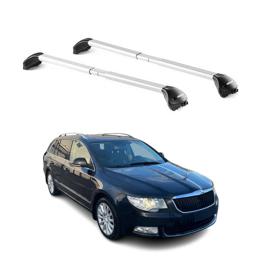 Bară de plafon pentru Skoda Superb mk2 Combi 2008-2015 5 uși 100kg aluminiu argintiu 2x ABE