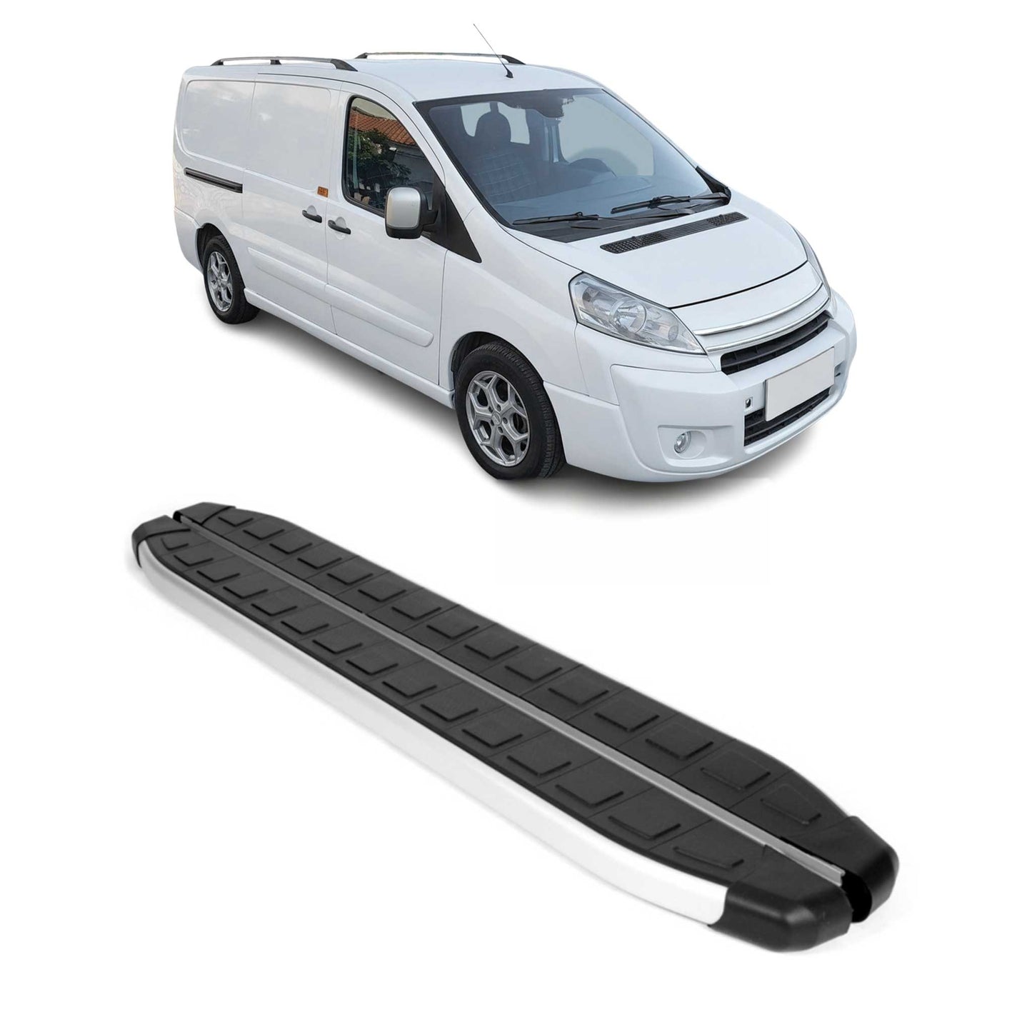 Seitenbretter Trittbretter für Citroen Jumpy 2006-2016 L2 Mittel Alu Schwarz