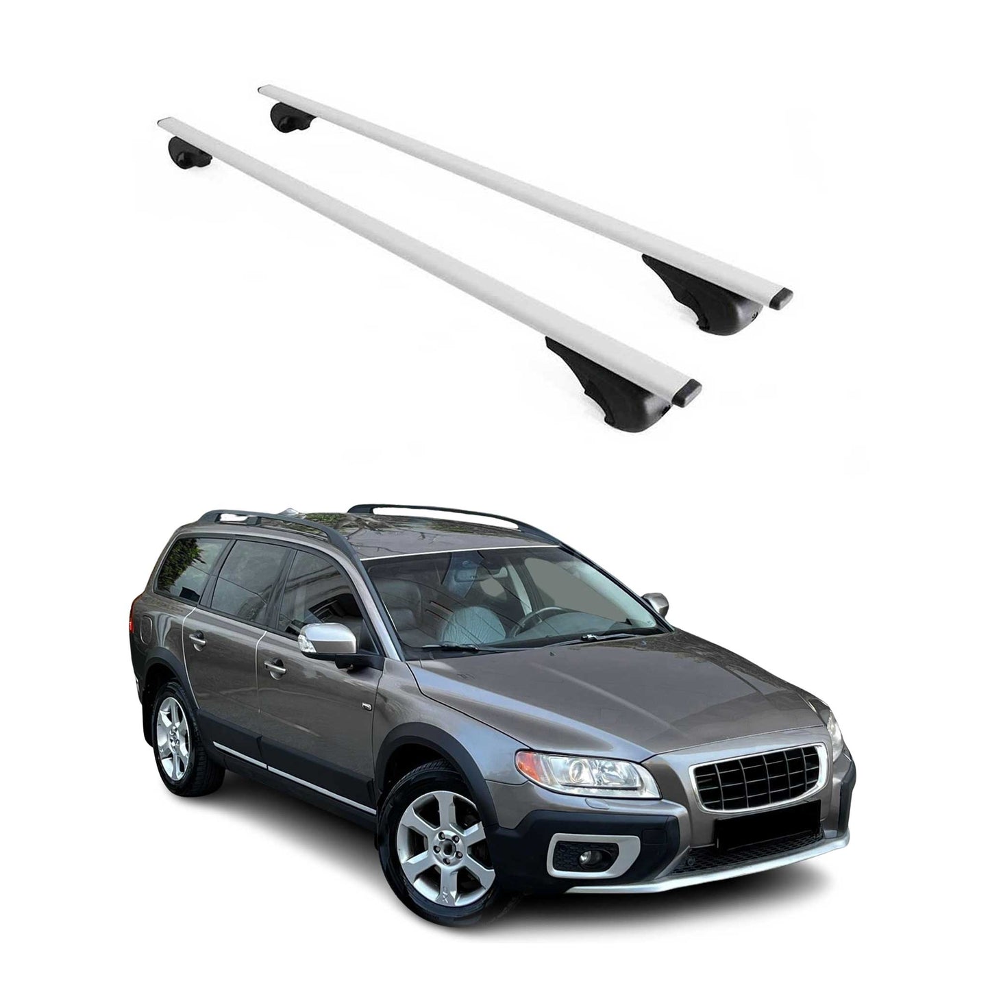 Portbagaj de plafon pentru Volvo XC70 mk3 2007-2016 75kg metal argintiu 2 buc
