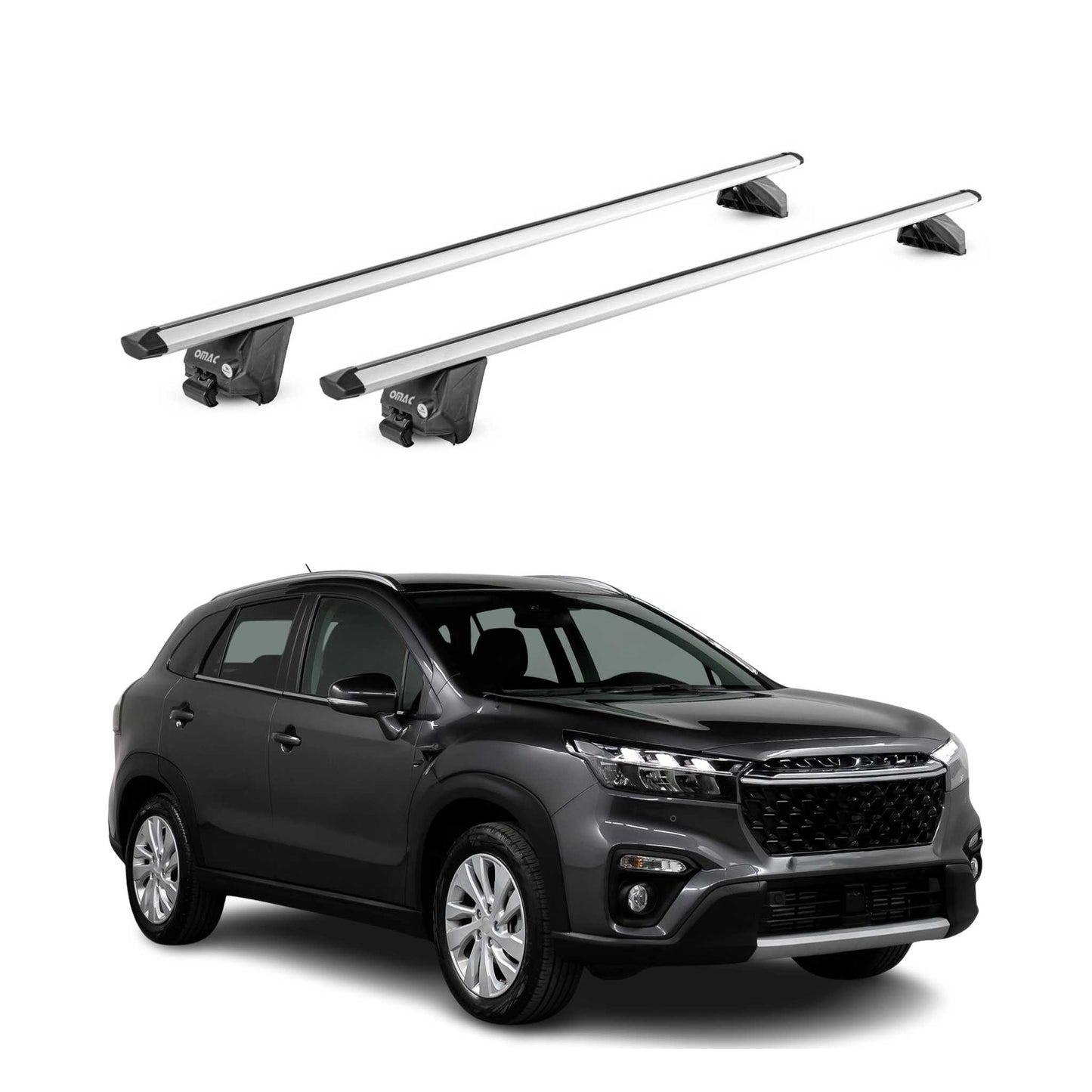 Portbagaj de plafon pentru Suzuki S-Cross 2022-2025 100kg aluminiu argintiu 2 piese ABE