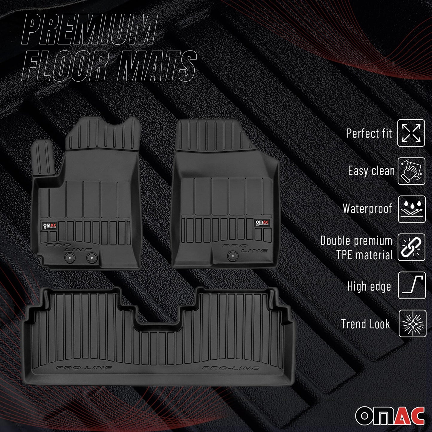 2009-2019 Kia Venga Fußmatten TPE Schwarz 3 tlg