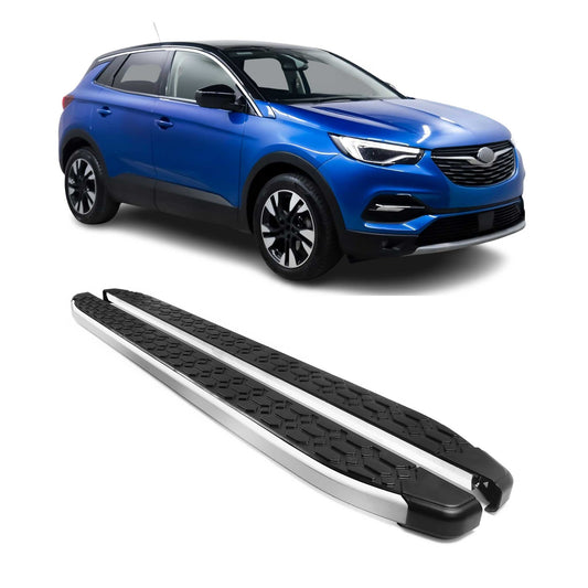 Alu Trittbretter Seitenschweller für Opel Grandland 2016-2021 Schwarz Silber 2x
