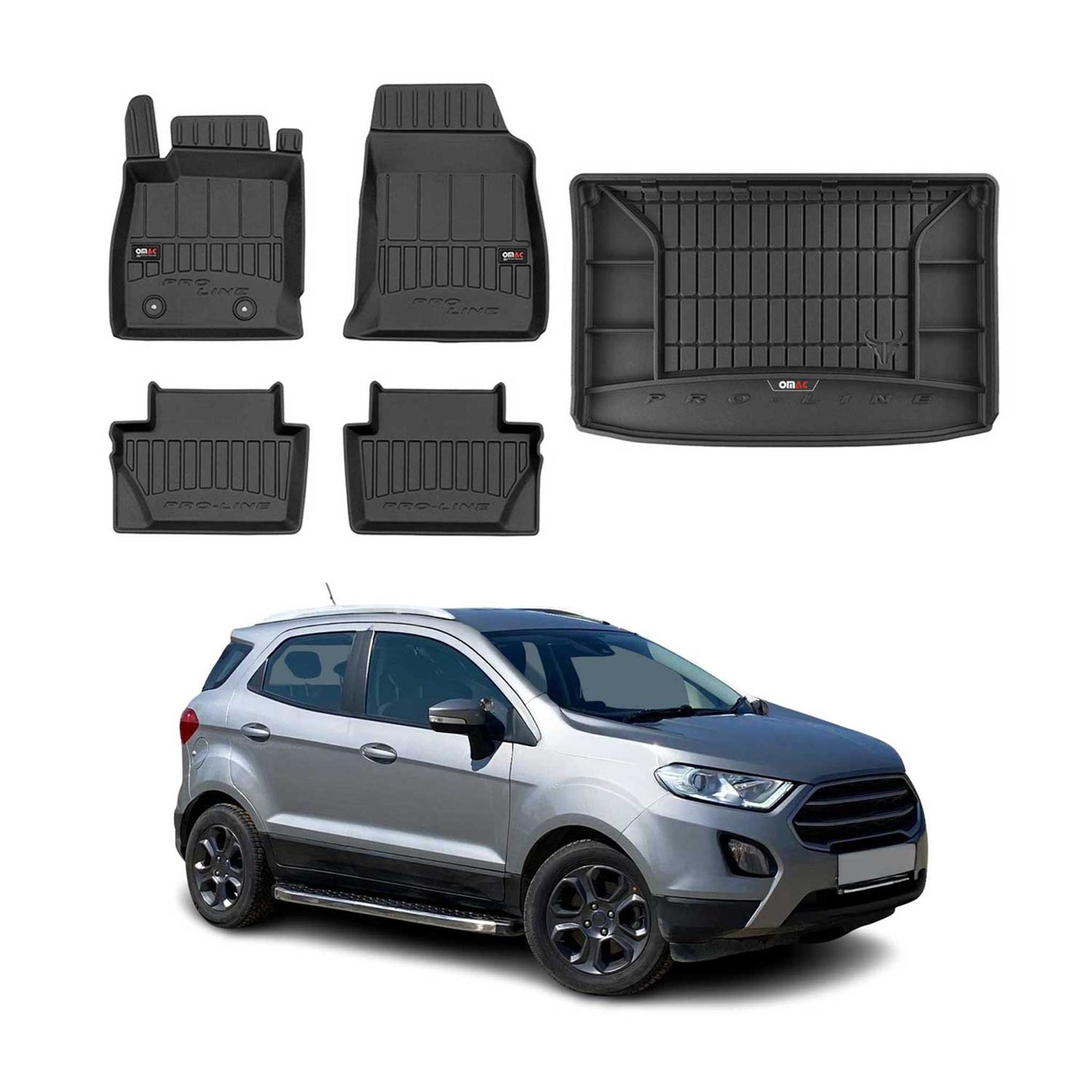 OMAC Fußmatten & Kofferraumwanne Set für Ford Ecosport 2017-2024 Obere Gummi 5x
