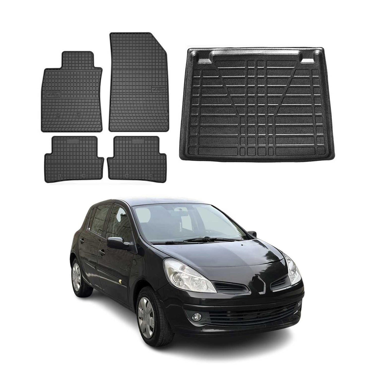 Set covorașe și portbagaj pentru Renault Clio hatchback 2006-2012, cauciuc, 5 buc.