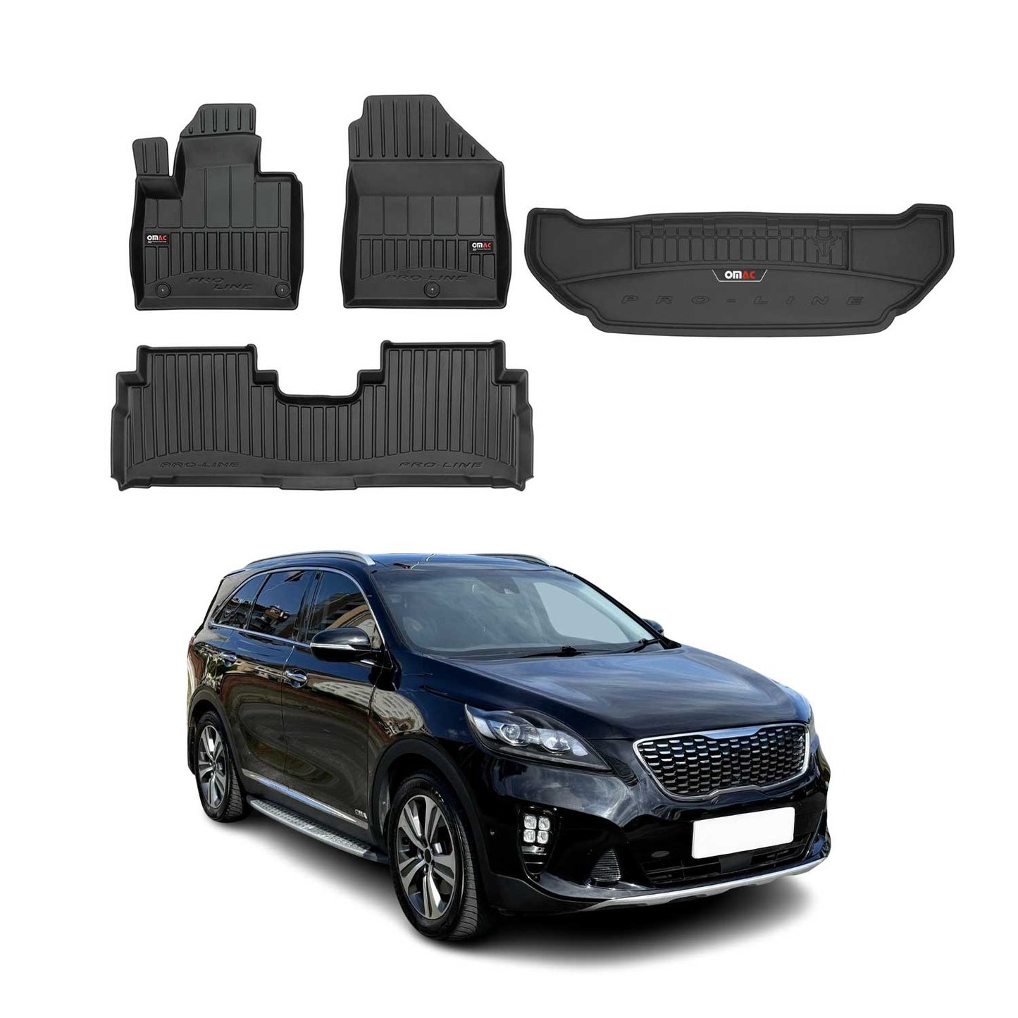 OMAC Fußmatten & Kofferraumwanne Set für Kia Sorento 2015-2025 Gummi Schwarz 4x