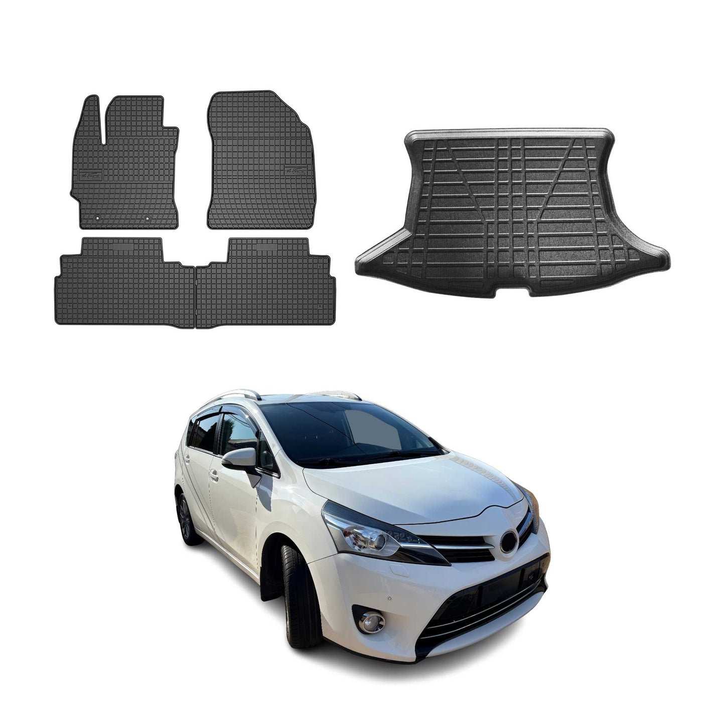Fußmatten & Kofferraumwanne Set für Toyota Verso AR20 2009-2018 Gummi Schwarz 5x