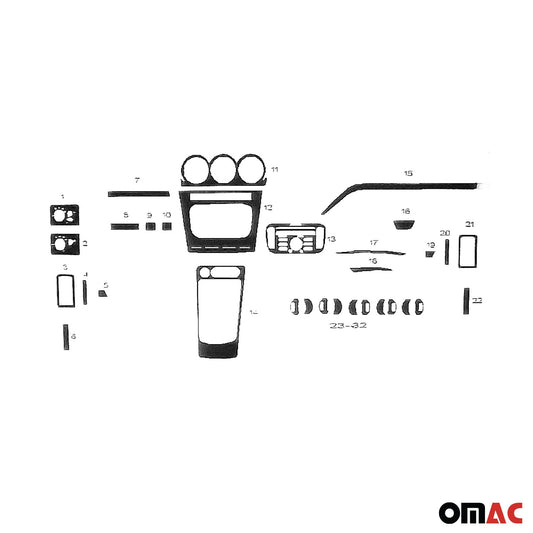 Ornamente interioare cockpit pentru Ford Transit Connect 2009-2014, aspect aluminiu, 32 bucăți