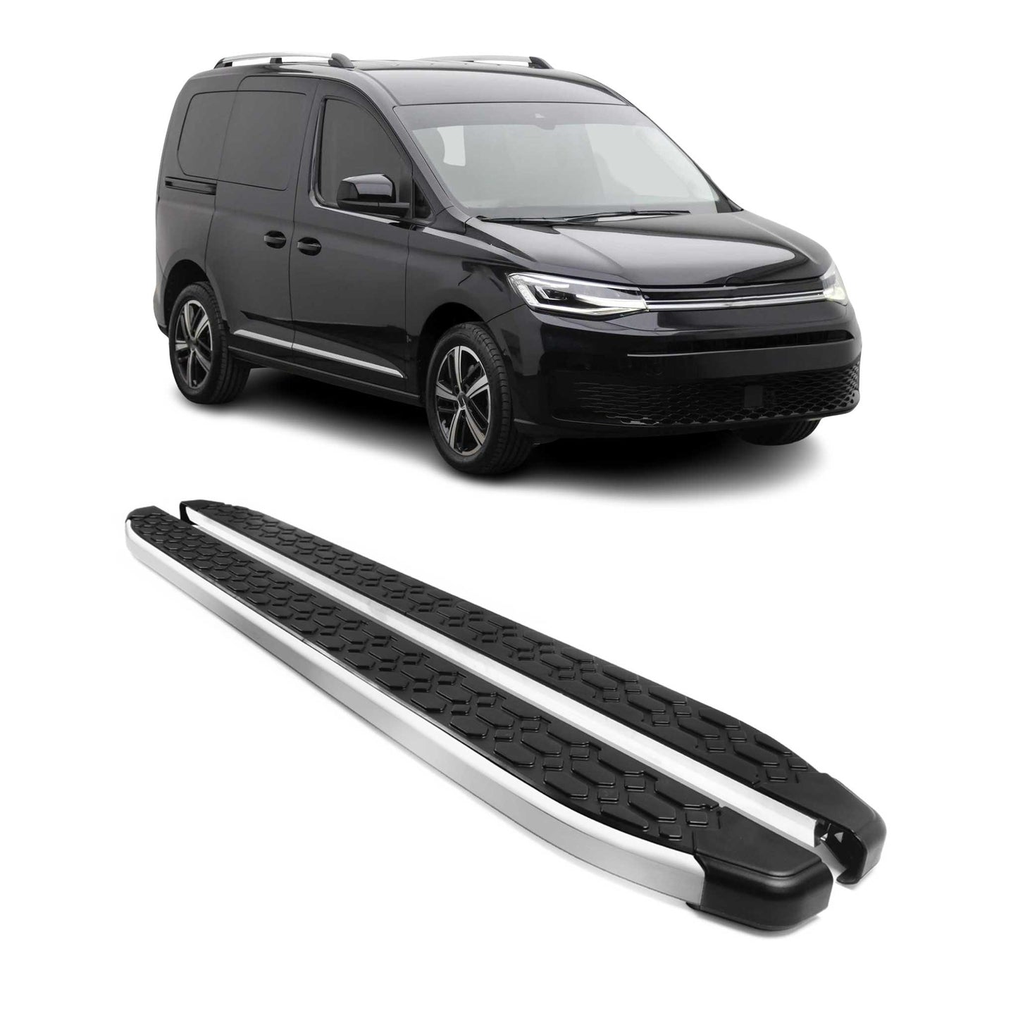 Alu Trittbretter Seitenschweller für VW Caddy 2020-2024 L1 Schwarz Silber 2tlg