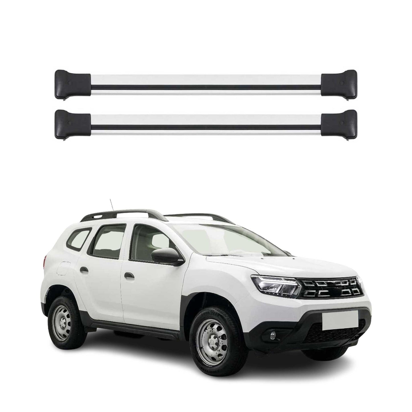 Portbagaj de plafon Dacia Duster mk2 2018-2023 75kg aluminiu argintiu 2 buc