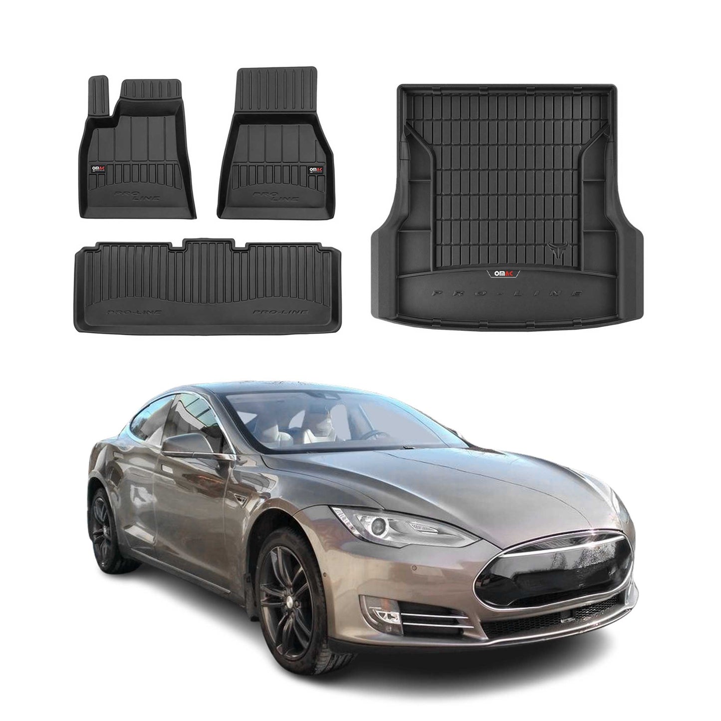 Set covorașe și căptușeală portbagaj OMAC pentru Tesla Model S 2012-2025, cauciuc TPE, 4 buc.