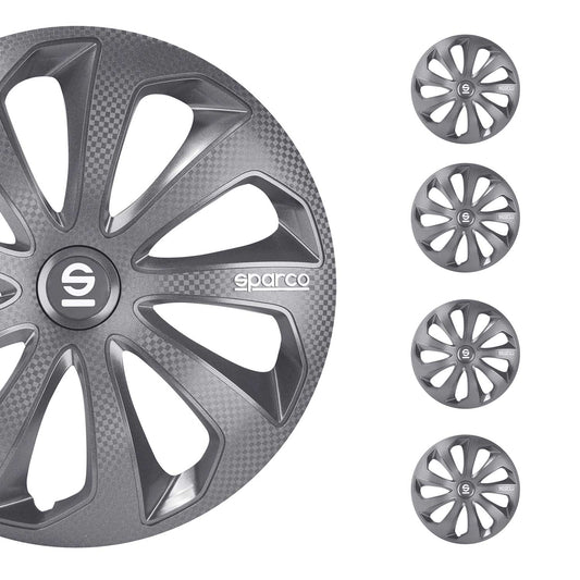 Radkappen Radzierblenden Sparco Sicilia 14" Zoll Abdeckung Set Grau Carbon 4x