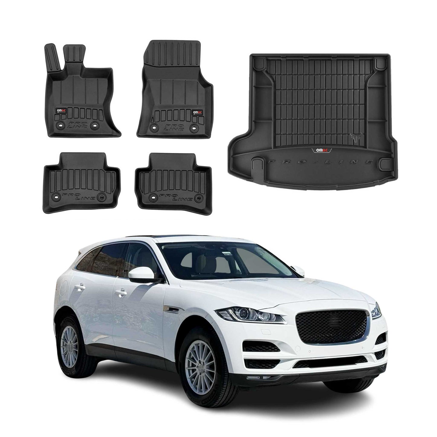 OMAC Fußmatten & Kofferraumwanne Set für Jaguar F-Pace 2016-2025 Gummi 5x