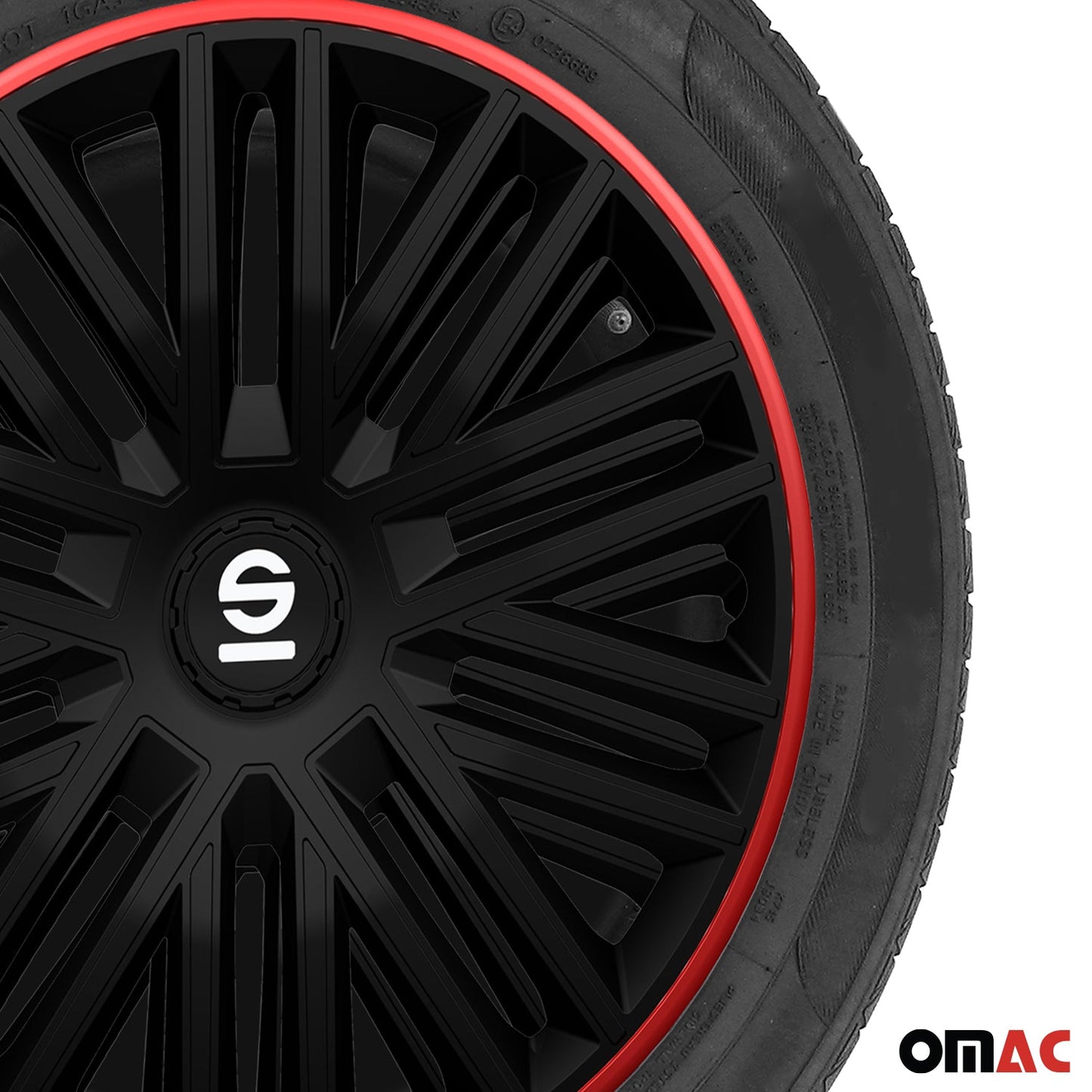 Radkappen Radzierblenden Sparco Bergamo 16" Zoll Abdeckung Set Schwarz Rot 4x