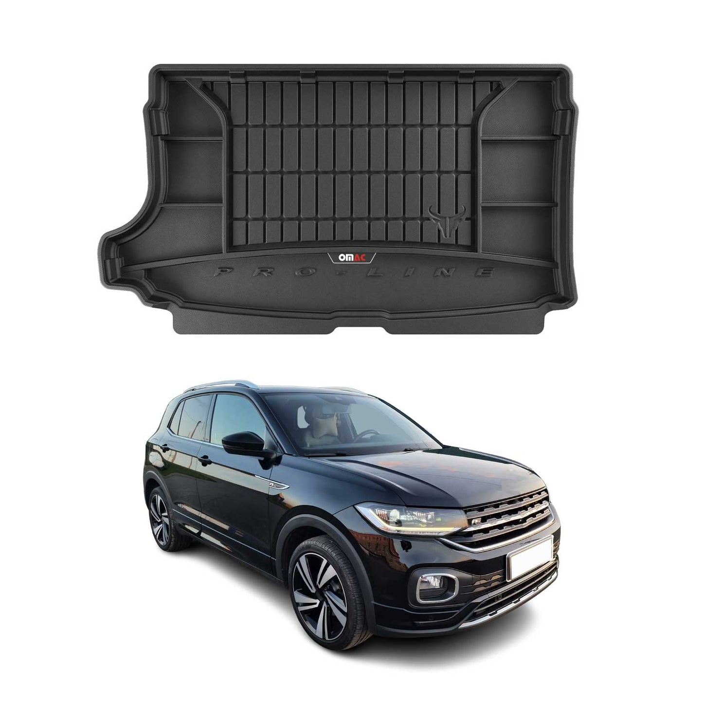 Gumowa wykładzina bagażnika OMAC do VW T-Cross 2018-2025 TPE Cargo Liner Black