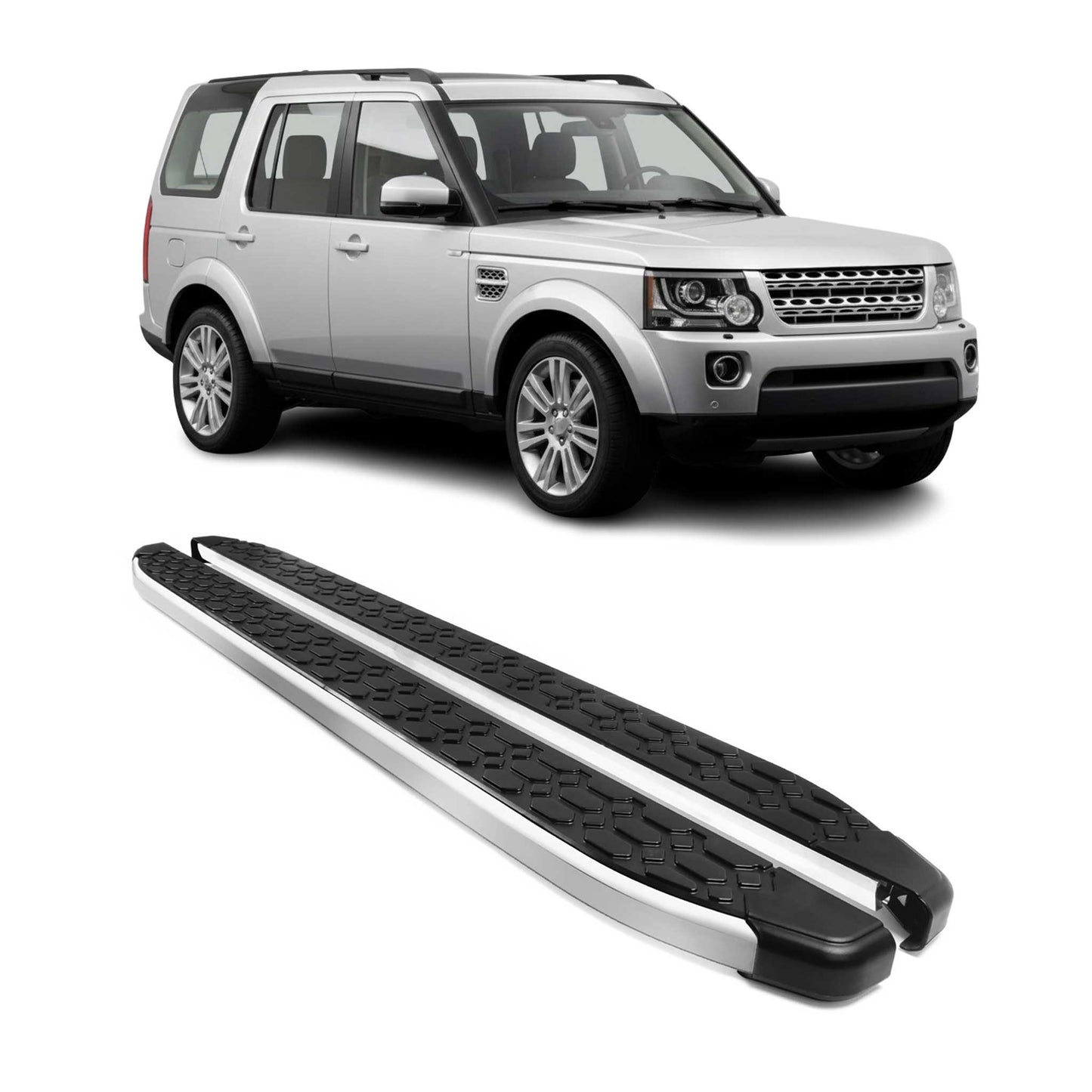 Praguri laterale/scări pentru Land Rover Discovery 2009-2018, aluminiu, negru/argintiu