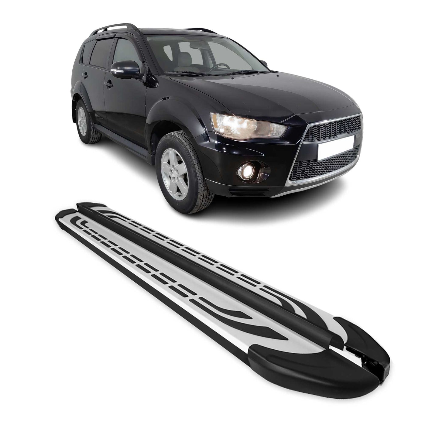 Trittbretter Seitenbretter für Mitsubishi Outlander 2007-2012 Alu Schwarz-Silber