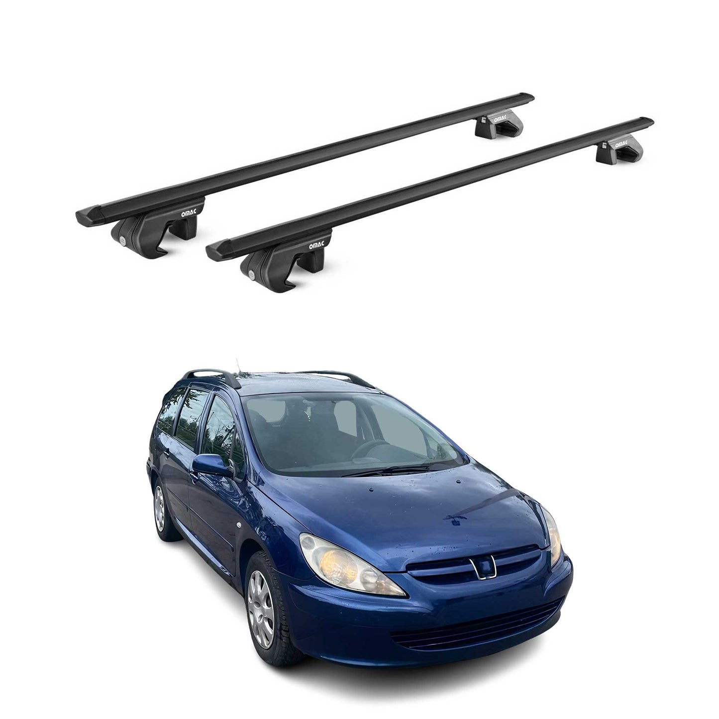 Portbagaj de plafon pentru Peugeot 307 Estate 2002-2008 90kg aluminiu negru 2 piese ABE