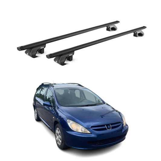 Portbagaj de plafon pentru Peugeot 307 Estate 2002-2008 90kg aluminiu negru 2 piese ABE