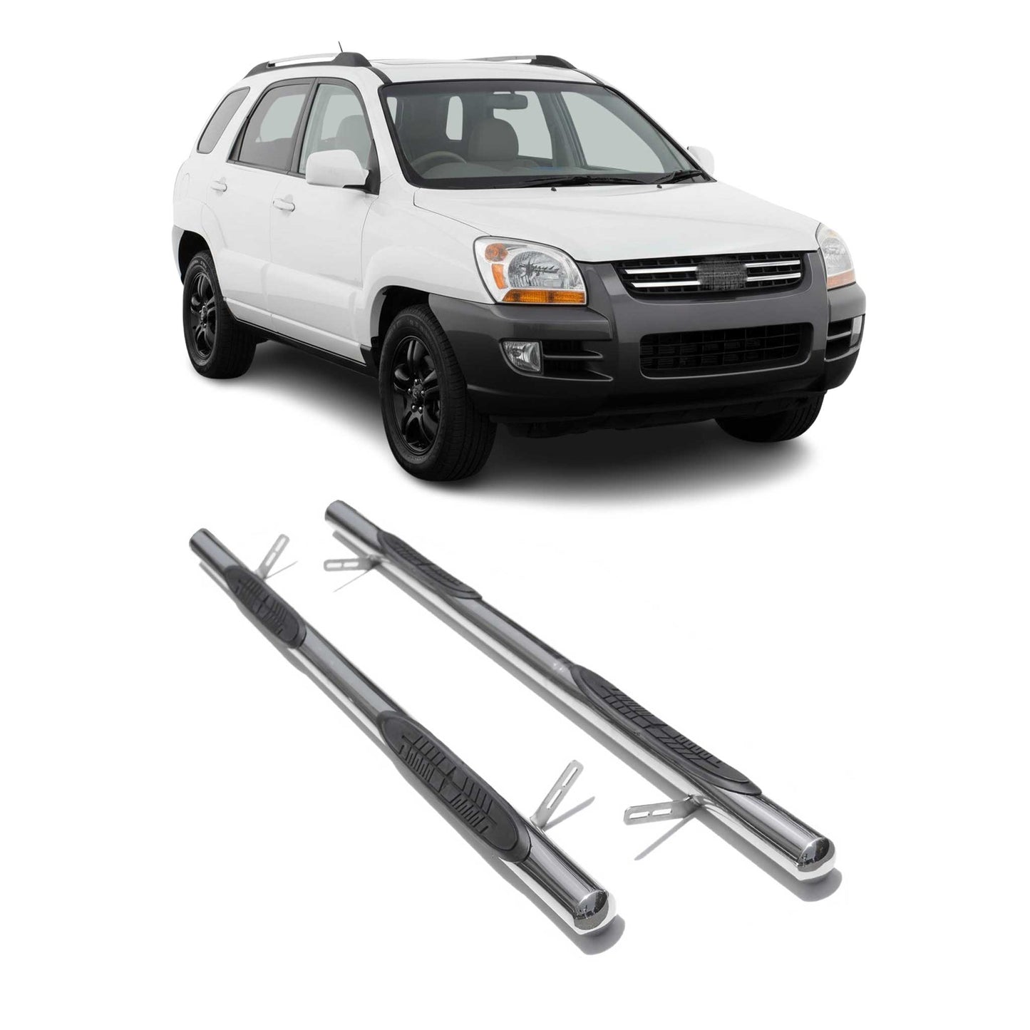 Trepte laterale/scări din oțel inoxidabil pentru Kia Sportage 2004-2010, argintii