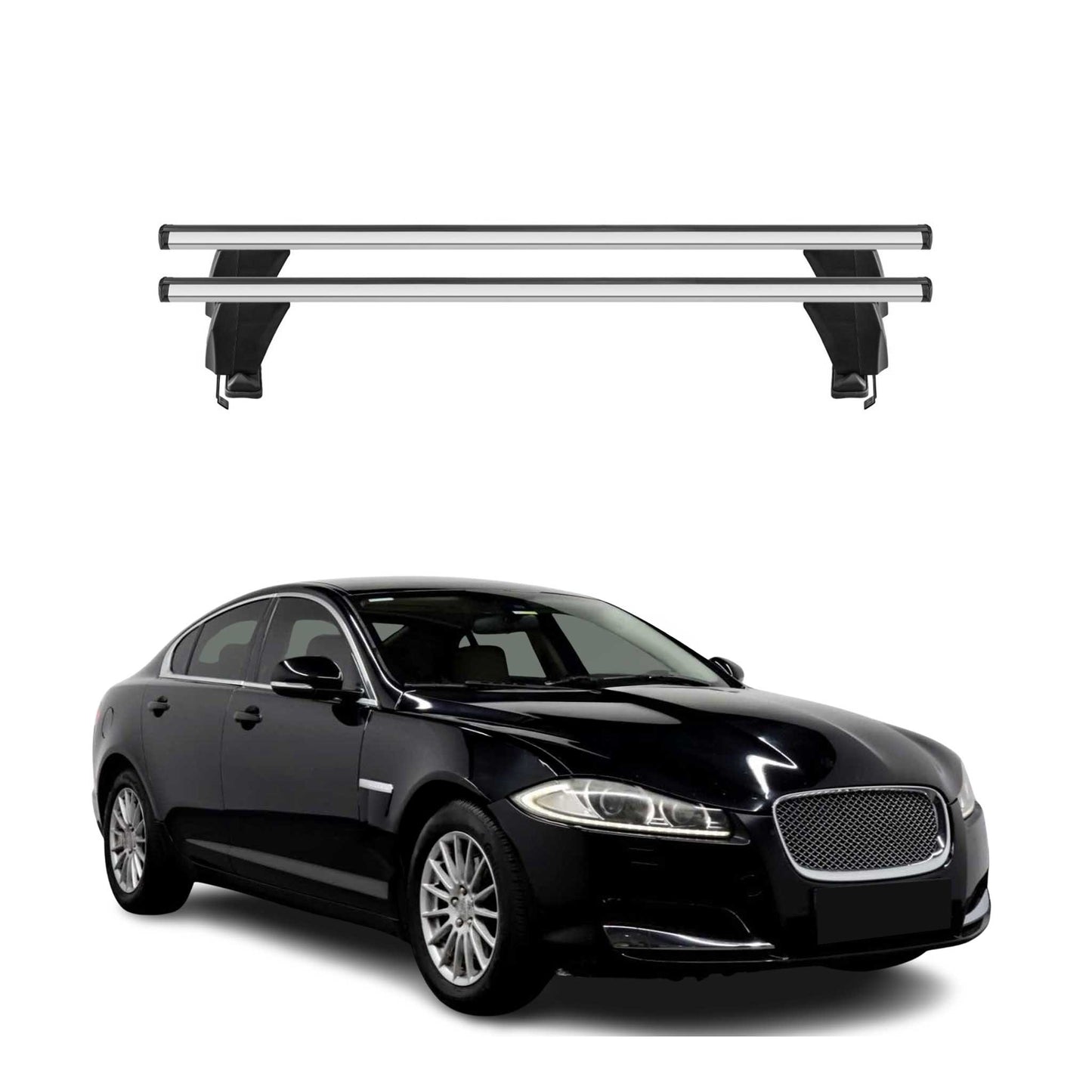 Menabo Dachträger Grundtäger für Jaguar XF X250 2008-2015 50kg Alu Silber 2 tlg