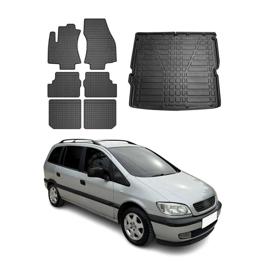 Set covorașe și portbagaj pentru Opel Zafira 1999-2005, al 3-lea rând de scaune, cauciuc, 3x