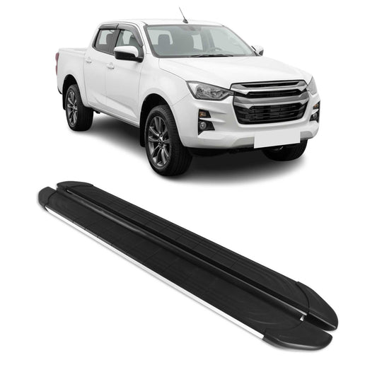 Praguri laterale Isuzu D-Max III 2019-2025, aluminiu, argintiu și negru