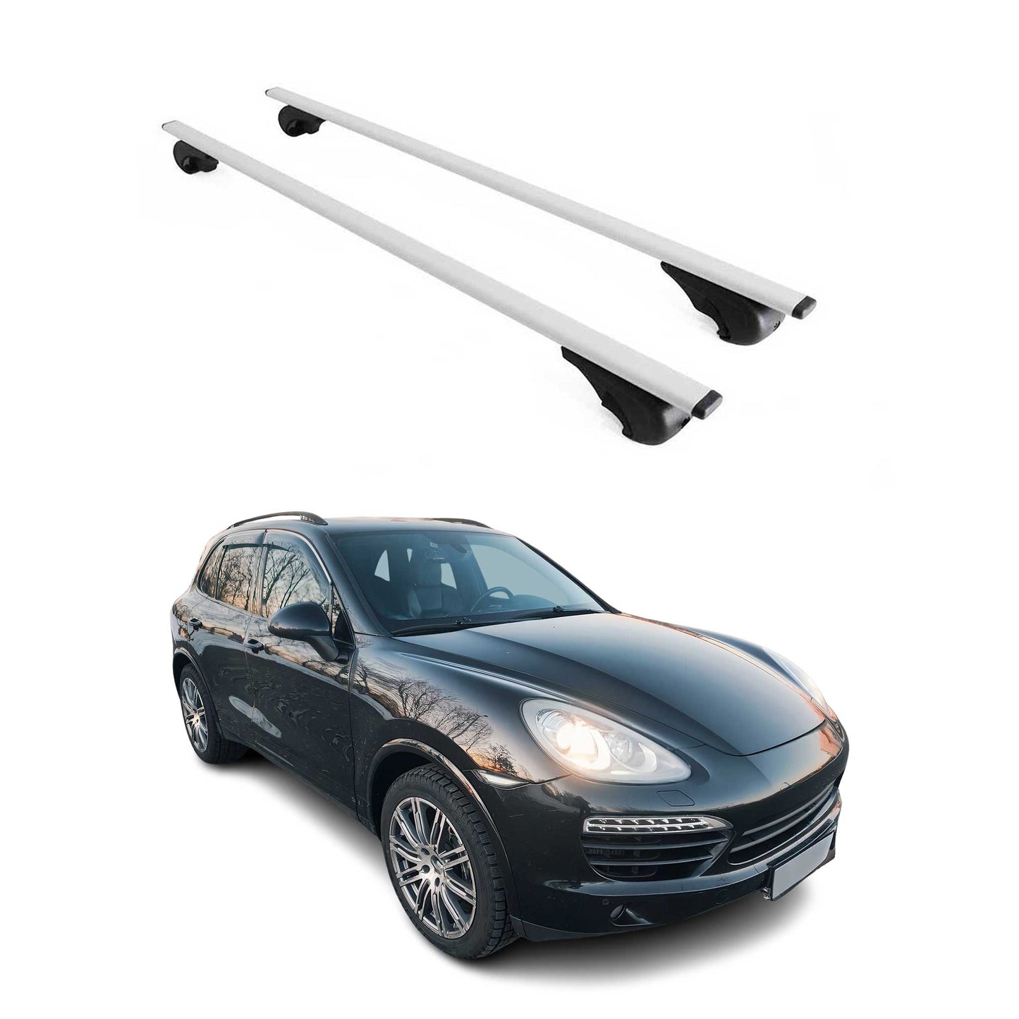 Portbagaj de plafon pentru Porsche Cayenne 2010-2018, 75kg, metal, argintiu, 2 bucăți