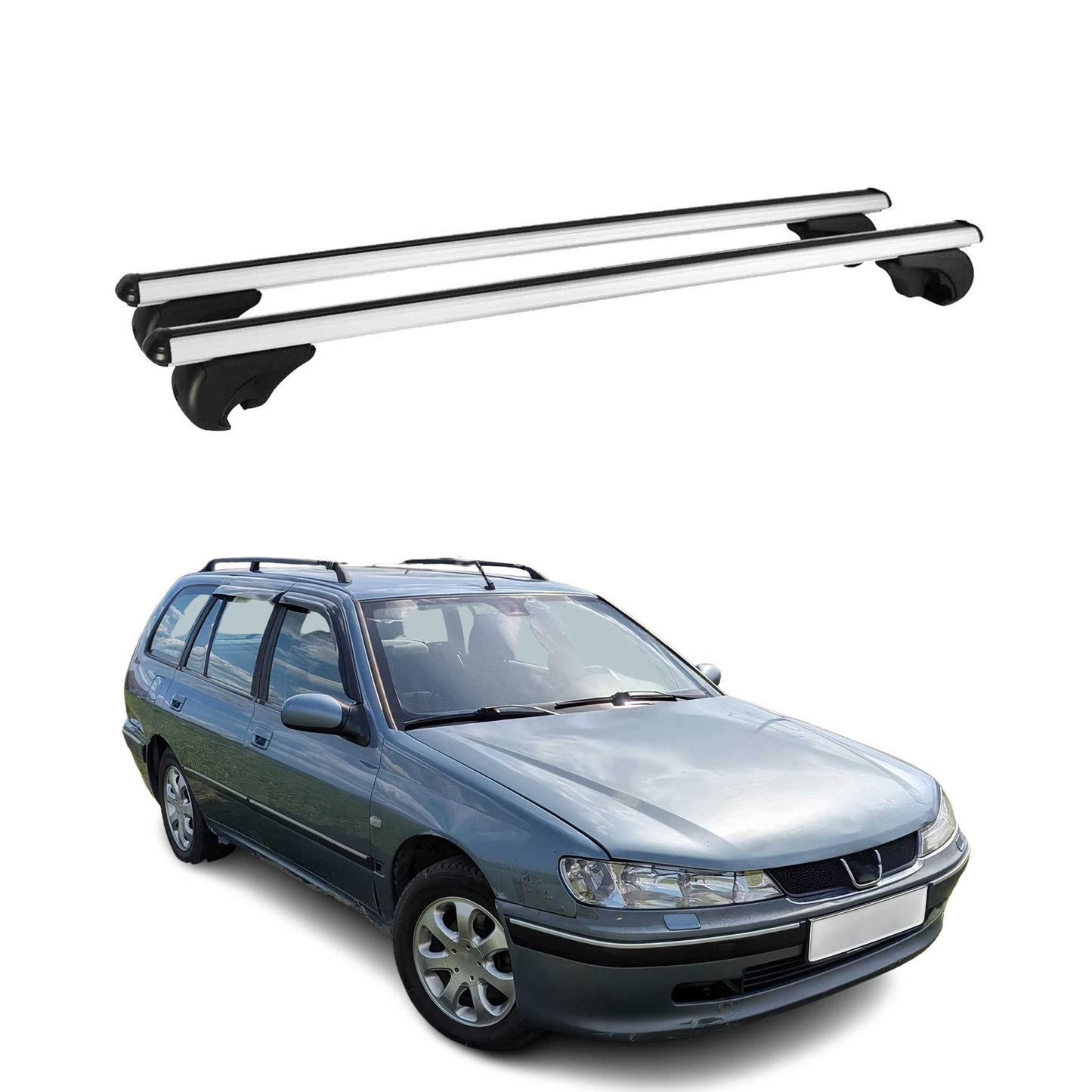Portbagaj de plafon pentru Peugeot 406 Estate 1996-2004 75kg aluminiu argintiu 2 buc