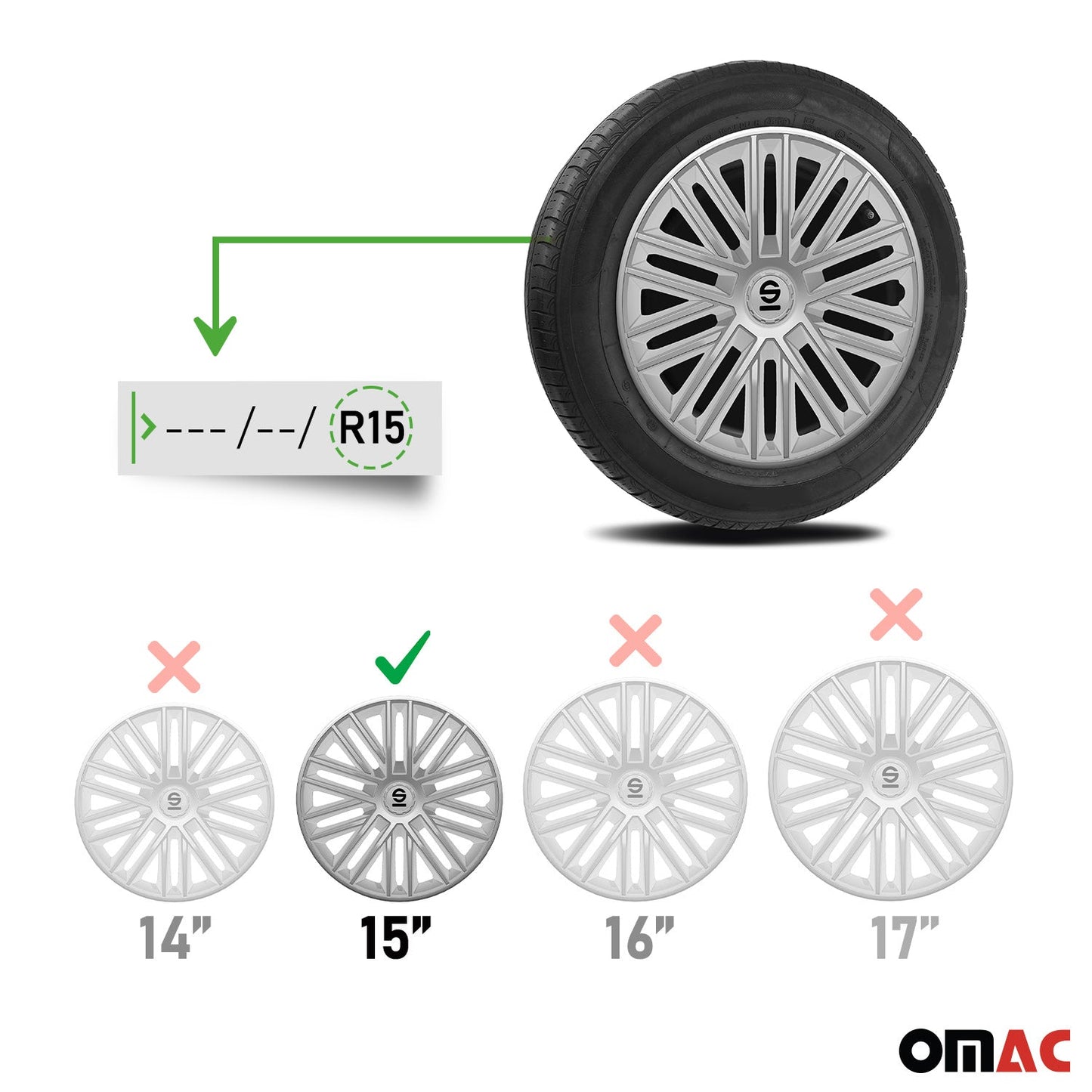 Radkappen Radzierblenden Sparco Bergamo 15" Zoll Auto Abdeckung Set Silber 4x