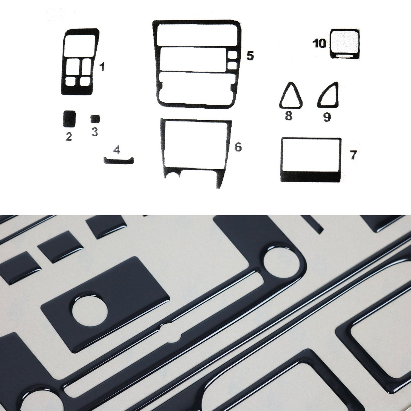 Ornamente interioare cockpit pentru Toyota Corolla Sedan 1992-1997, aspect negru, 10 bucăți
