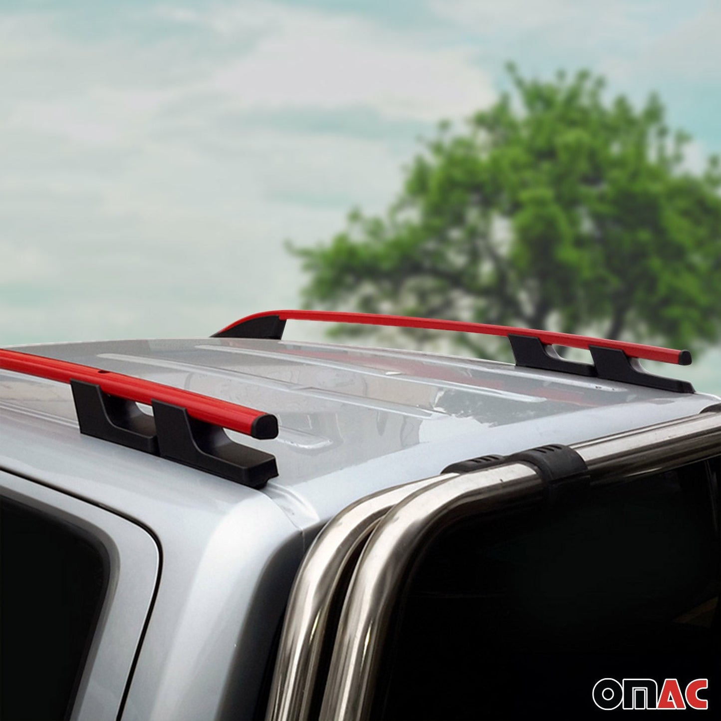 Aluminiowe poprzeczki dachowe do VW Amarok DoubleCab 2010-2022, homologowane przez ABE, czerwone, zestaw 2 szt.