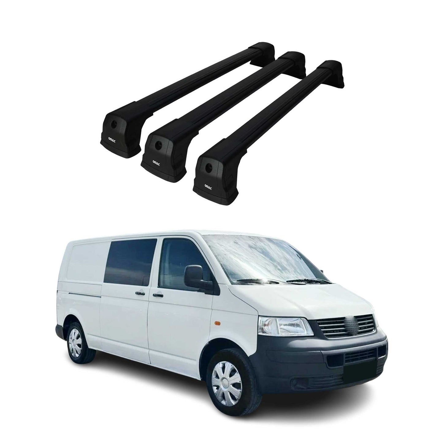 Dachträger Grundtäger für VW T5 T6 2003-2024 75kg Aluminium Schwarz 3 tlg