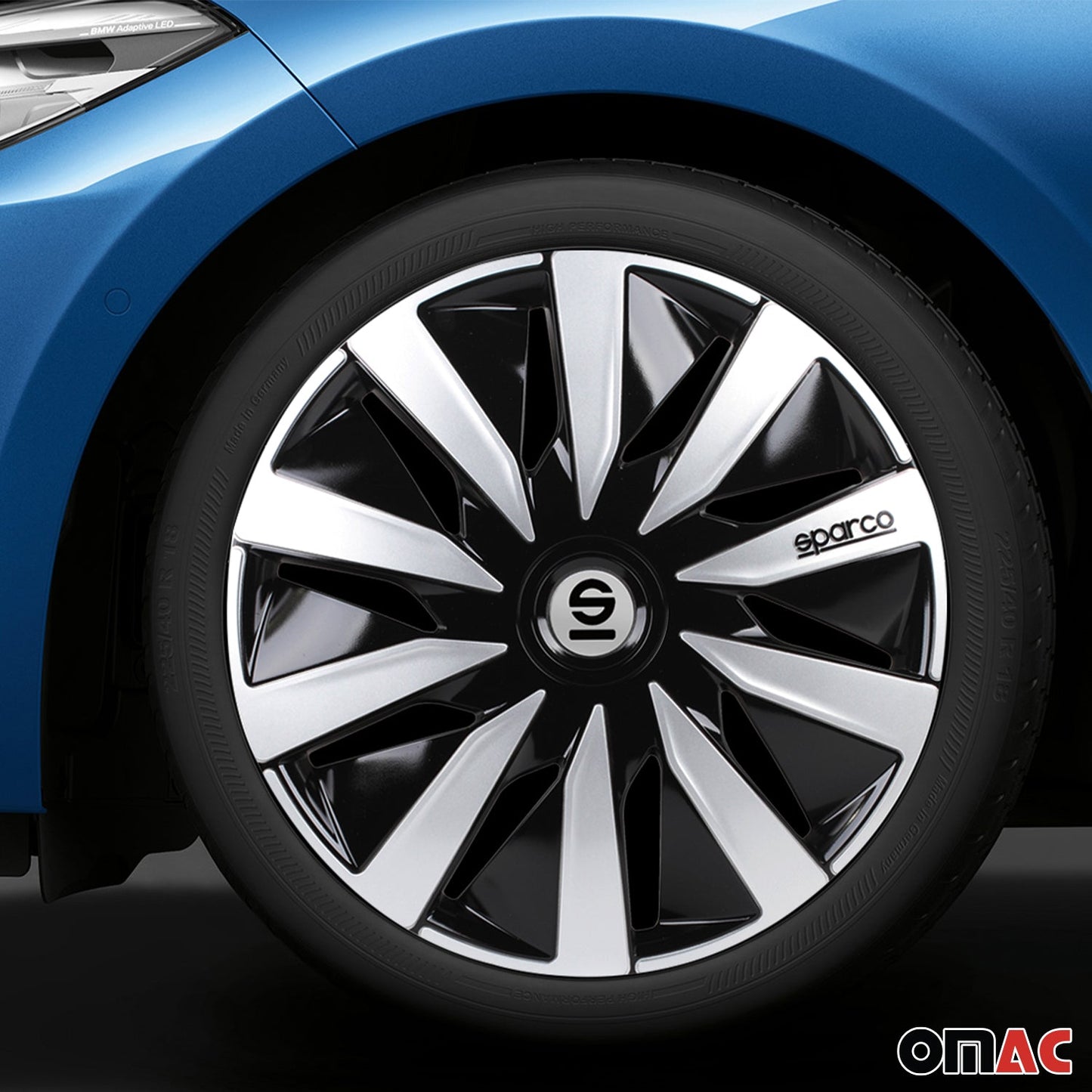 Radkappen Radzierblenden Sparco Lazio 14" Zoll Abdeckung Set Schwarz Silber 4x