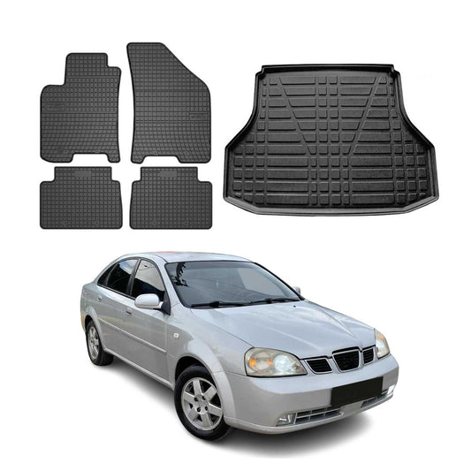 Fußmatten & Kofferraumwanne Set für Chevrolet Lacetti 2003-2011 Gummi Schwarz 5x