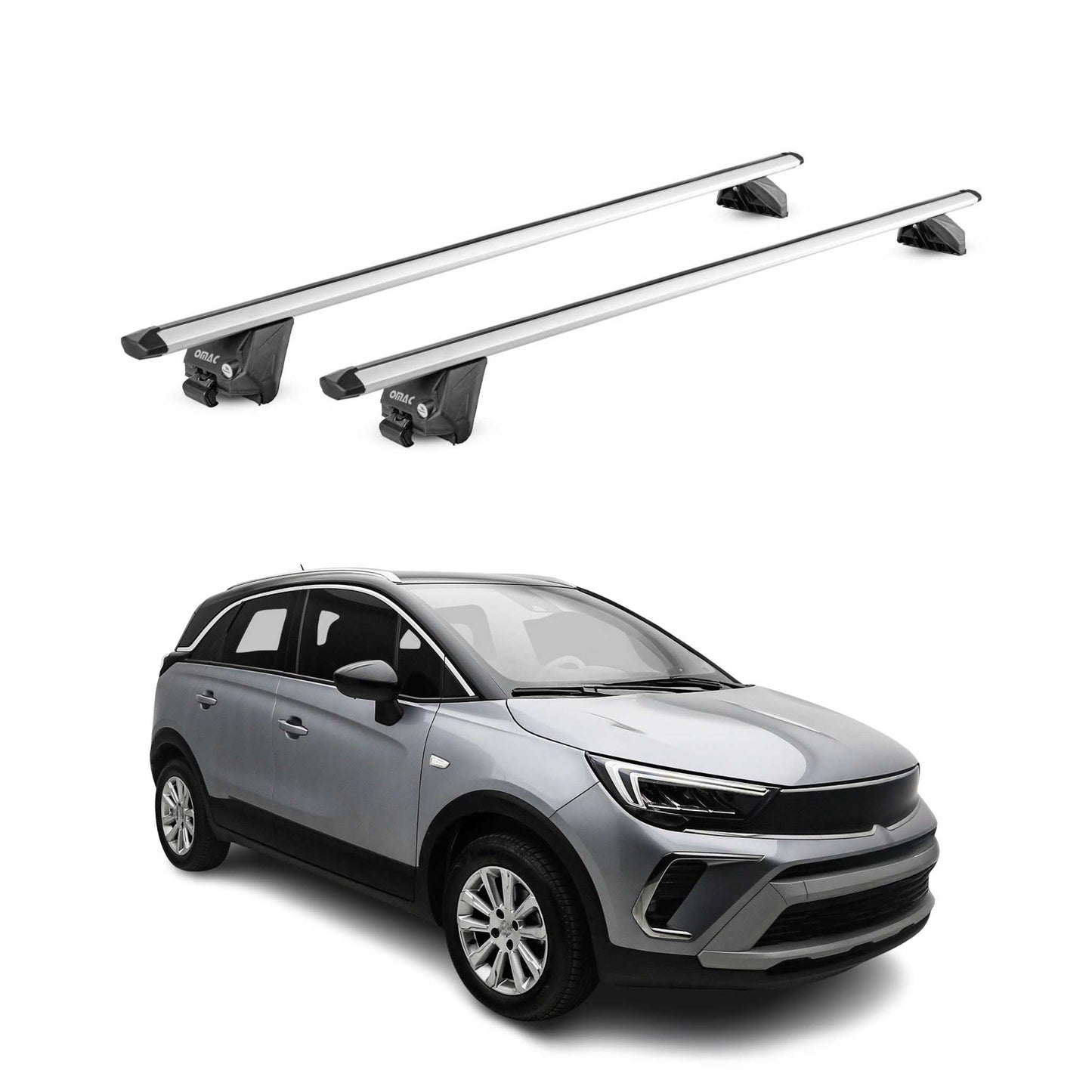 Bară de plafon pentru Opel Crossland Grandland X 2017-2025, capacitate 100 kg, aluminiu, argintiu, 2x ABE (omologare de tip germană)
