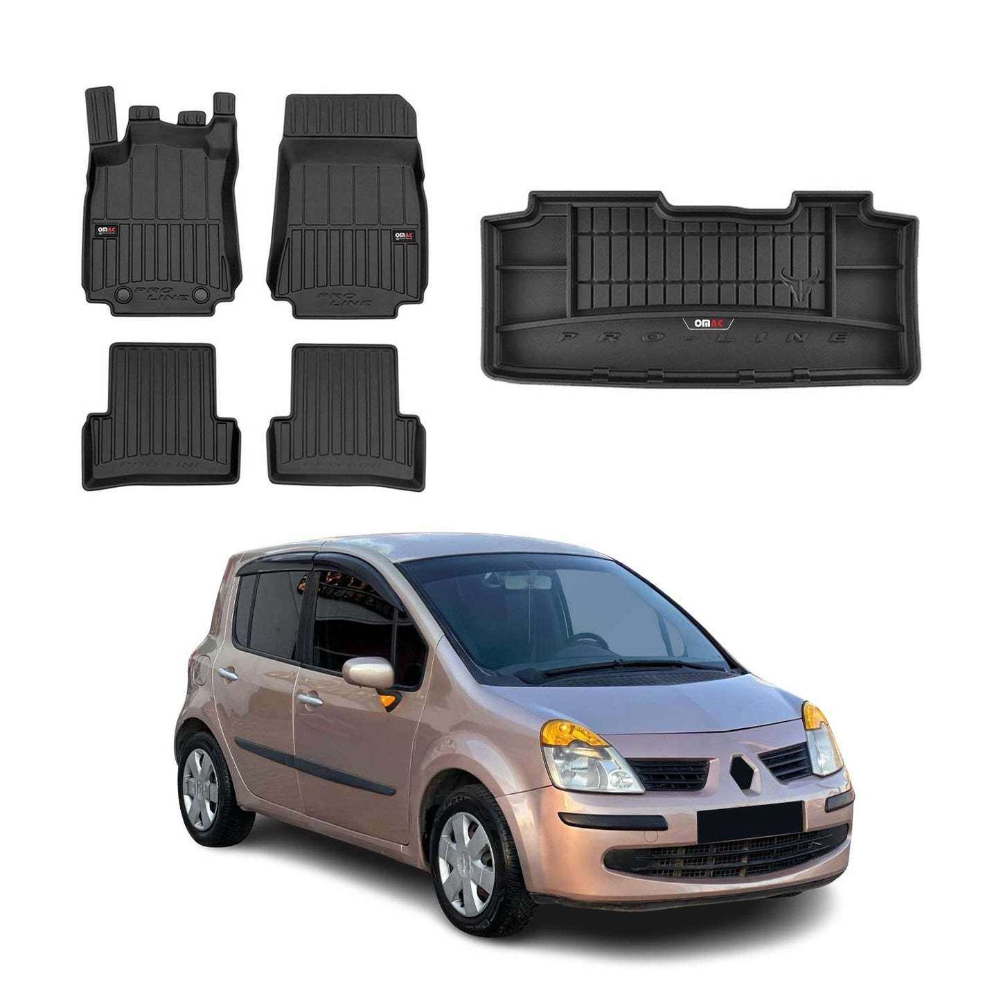 OMAC Fußmatten & Kofferraumwanne Set für Renault Modus 2004-2012 Gummi 5x