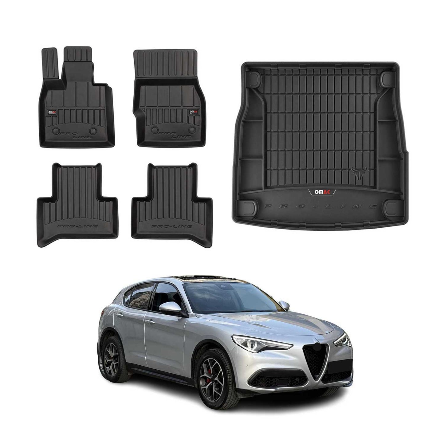 OMAC Fußmatten & Kofferraumwanne Set für Alfa Romeo Stelvio 2016-2025 Gummi 5x
