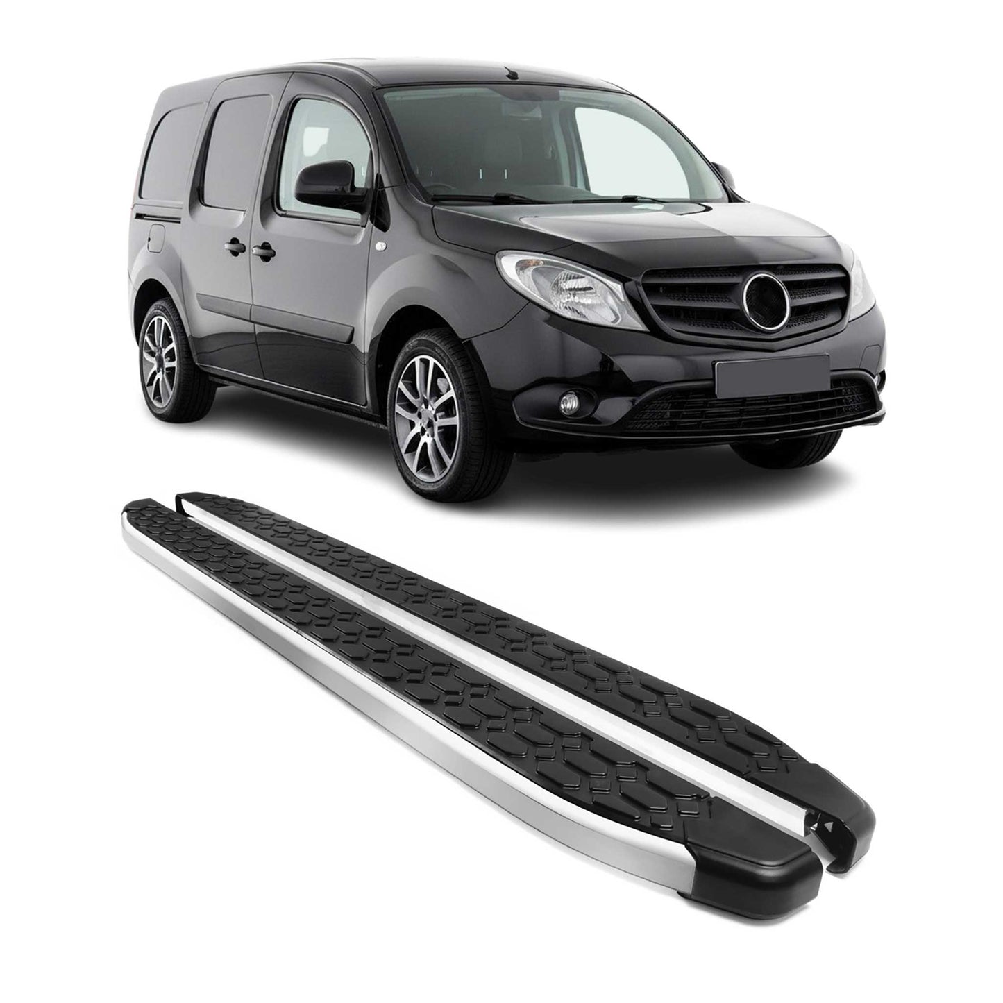Alu Trittbretter Seitenschweller für Mercedes Citan 2012-2021 Schwarz Silber 2x