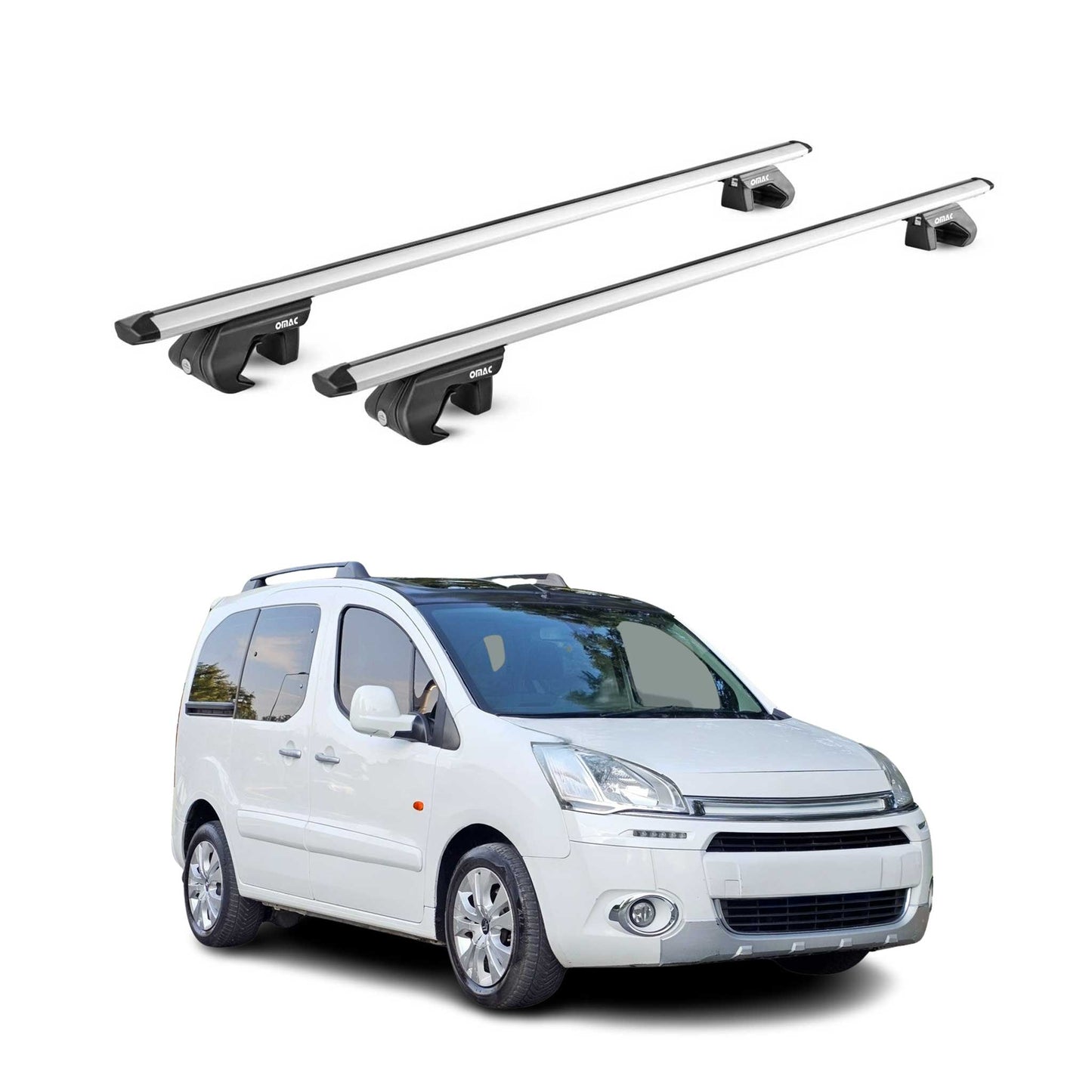 Portbagaj de plafon pentru Citroen Berlingo 2008-2018 90kg aluminiu argintiu 2 piese ABE