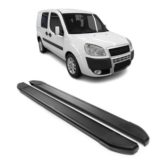 Praguri laterale/scarpe din aluminiu pentru Fiat Doblo L1 ampatament scurt 2000-2010, negre, set 2 piese