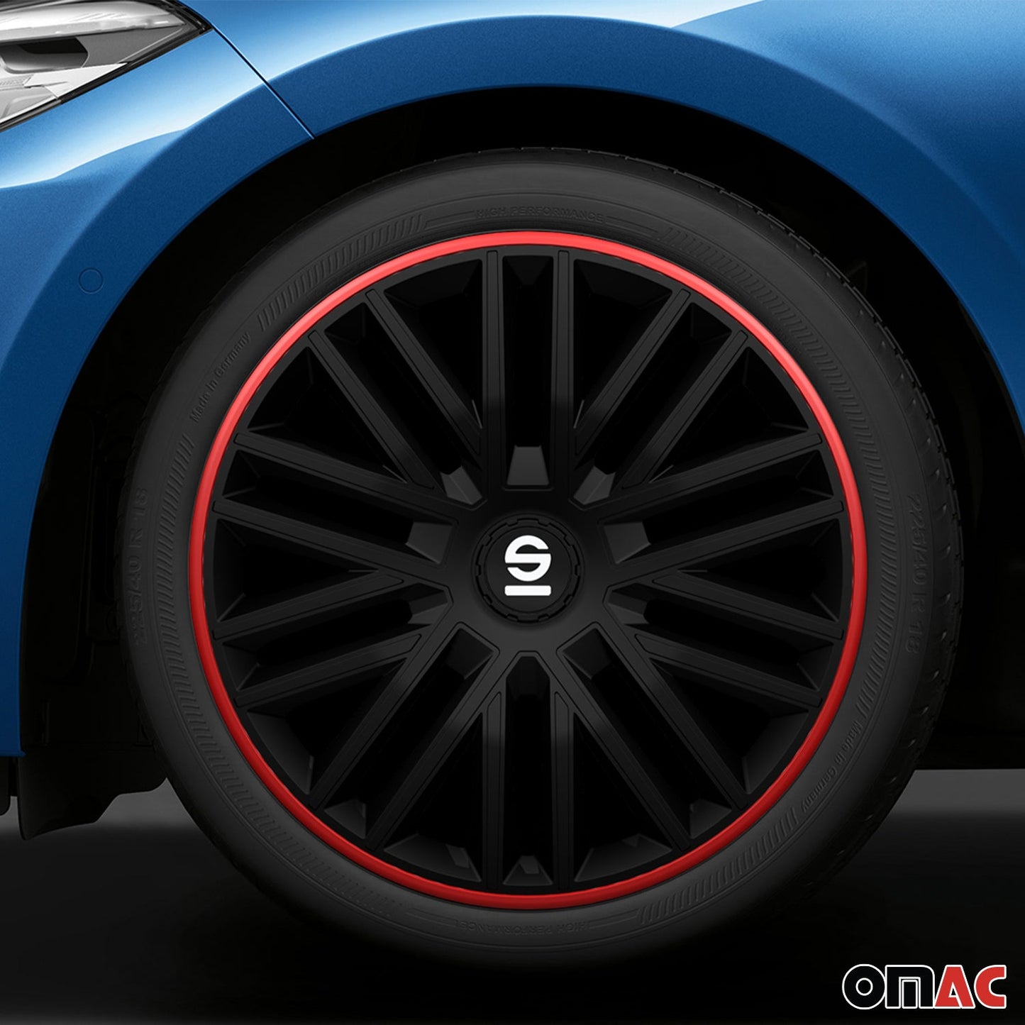 Radkappen Radzierblenden Sparco Bergamo 16" Zoll Abdeckung Set Schwarz Rot 4x