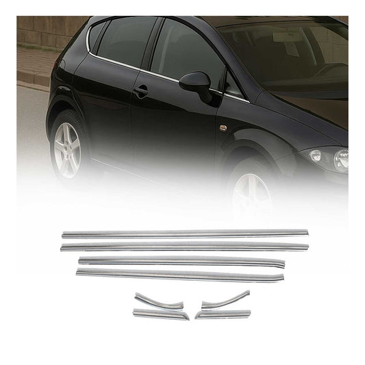 Benzi decorative geamuri Seat Leon 2005-2012 cu 5 uși, oțel inoxidabil, set 8 piese cromate