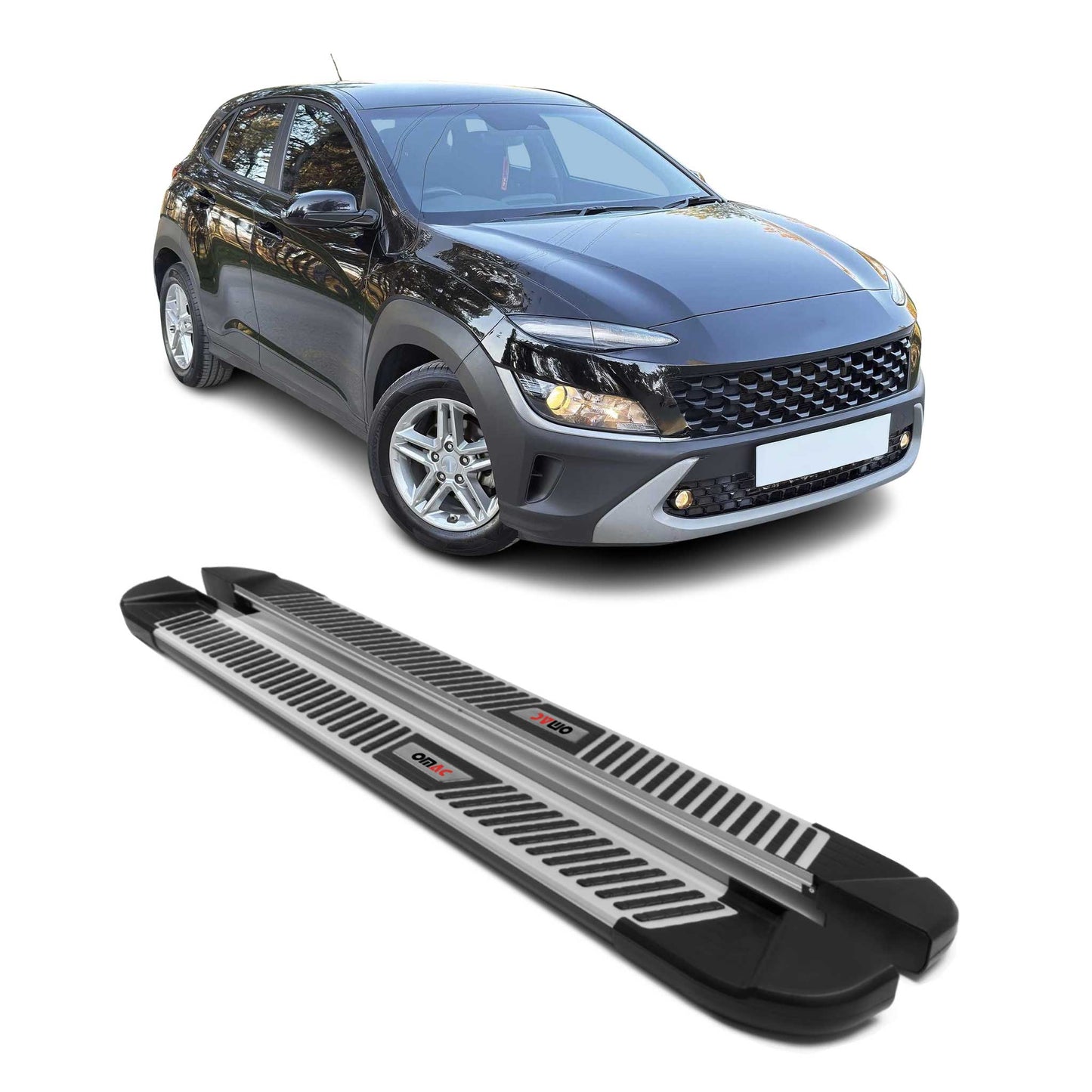 Listwy progowe, listwy boczne, progi boczne do Hyundai Kona 2018-21, aluminiowe, czarne