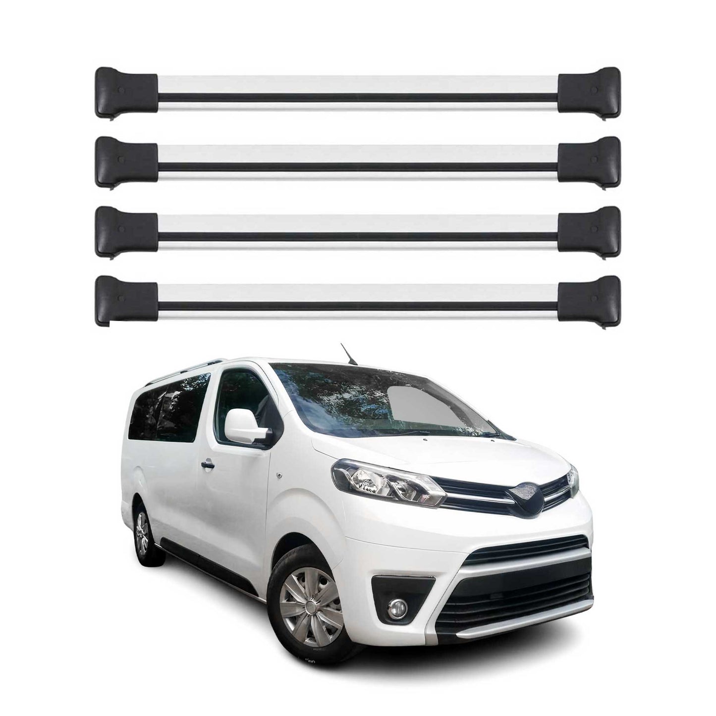Portbagaj de plafon pentru Toyota Proace / Proace Verso 2016-2025, aluminiu, argintiu, set 4 piese