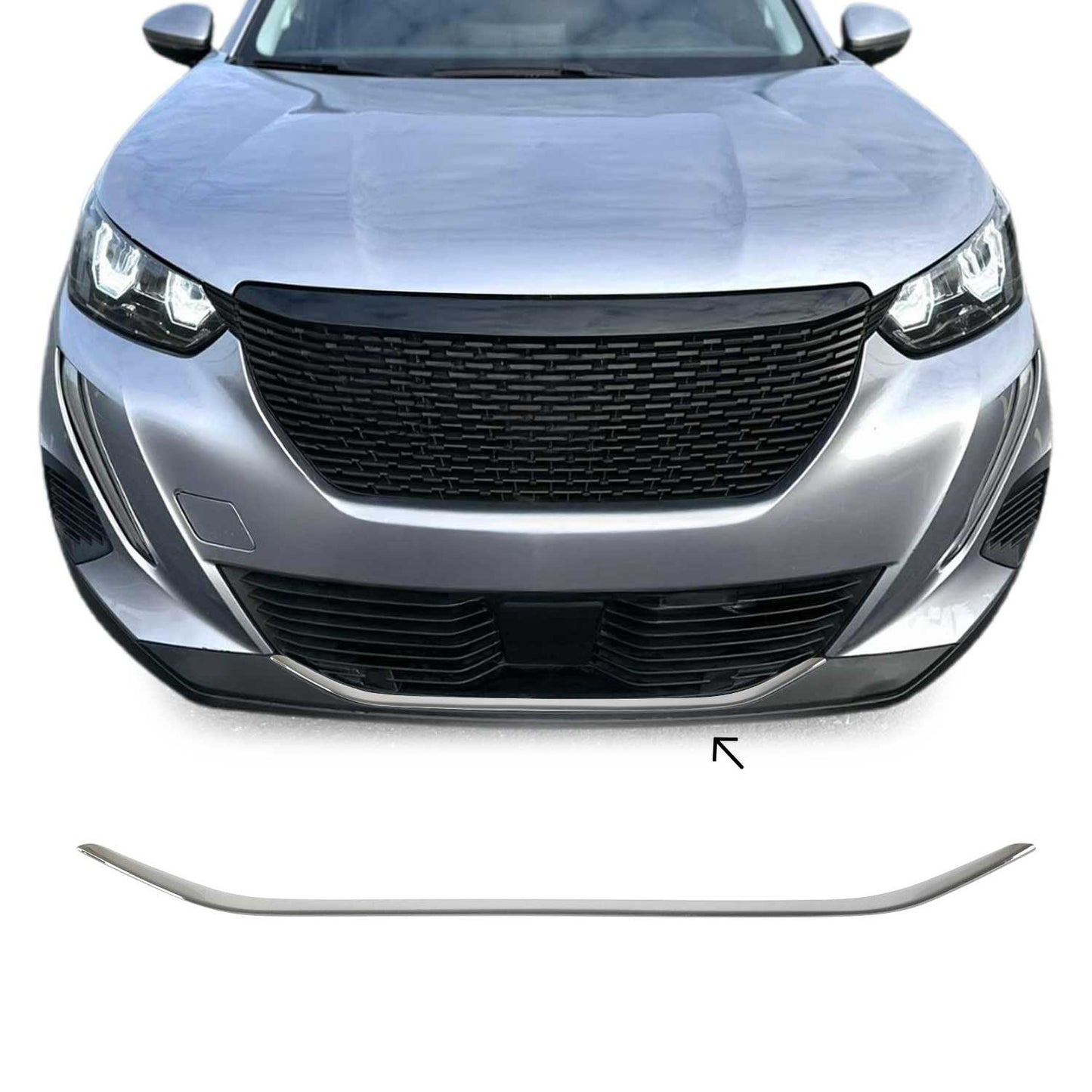 Benzi decorative grilă auto pentru Peugeot 2008 2019-2025, oțel inoxidabil, argintiu