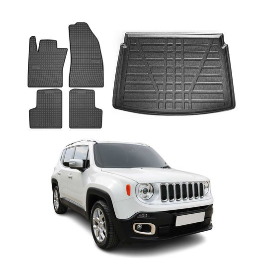 Fußmatten & Kofferraumwanne Set für Jeep Renegade 2014-2024 Gummi Schwarz 5x