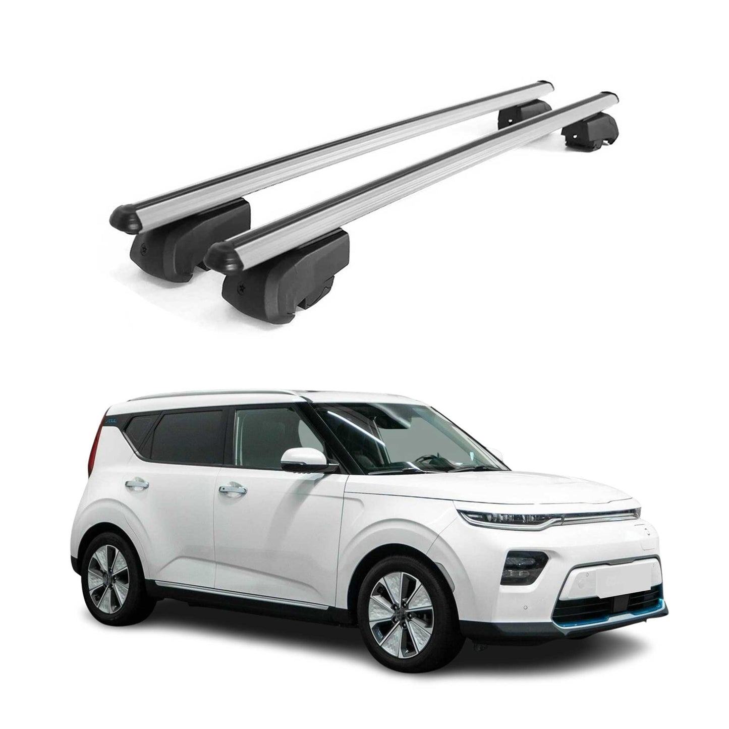 Portbagaj de plafon pentru Kia Soul EV 2020-2023, aluminiu, argintiu, omologat ABE, 2x