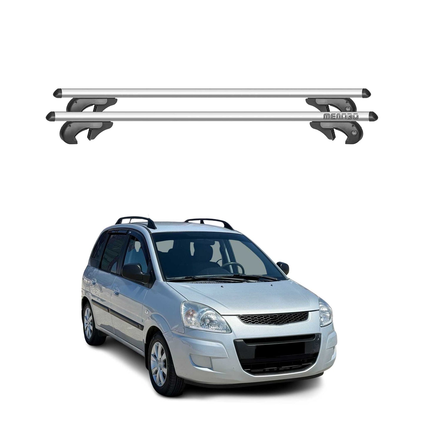 Menabo Dachträger Grundtäger für Hyundai Matrix 2001-2008 90kg Alu Silber 2 tlg