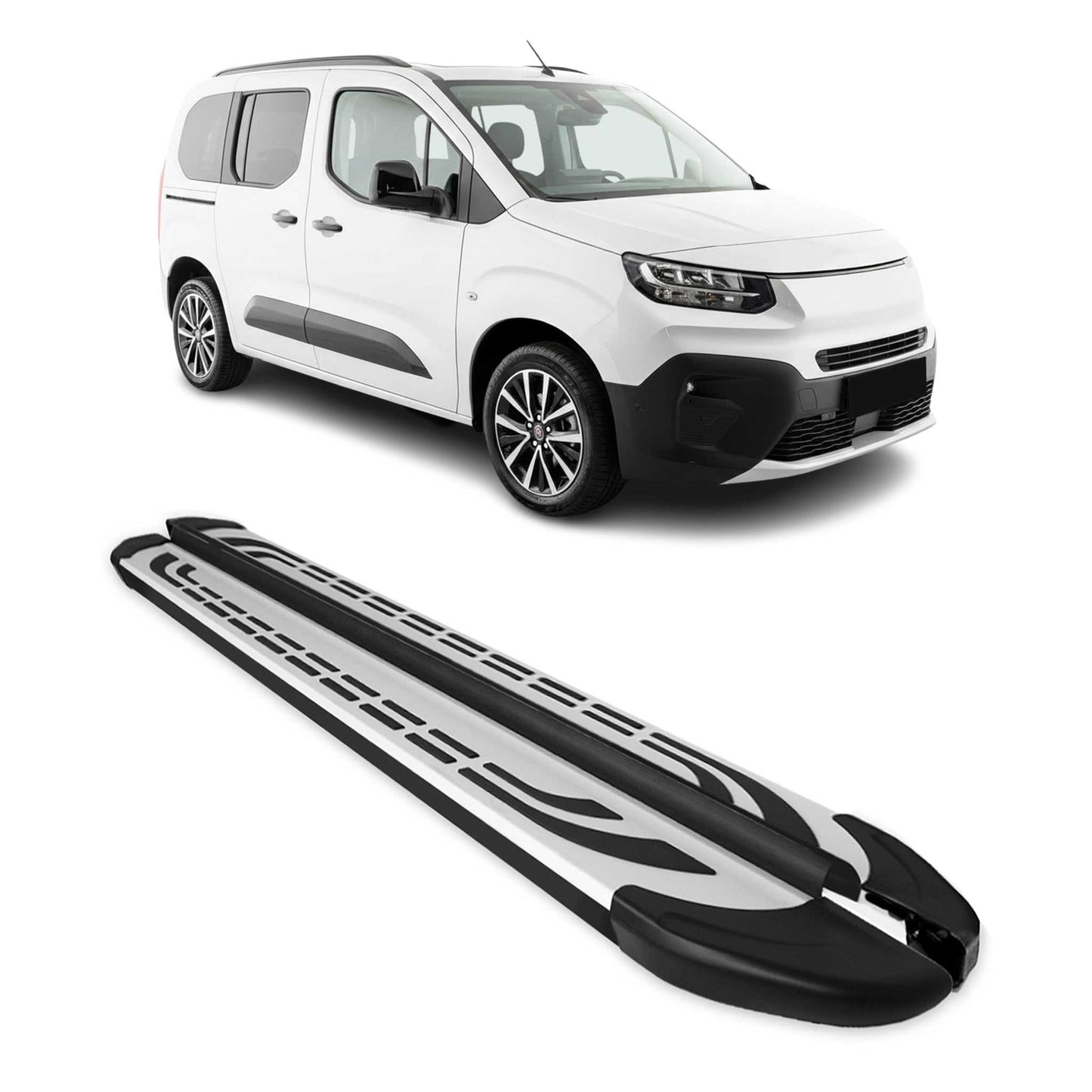 Trittbretter Seitenschweller für Fiat Doblo 2022-2025 Kombi L1 Silber Schwarz 2x
